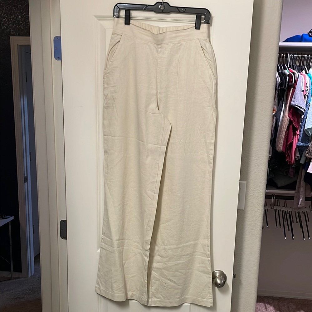 Forever 21 Cream Linen blend Wide-Leg Pants
